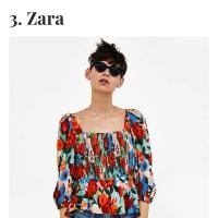 ราคา Zara Puff Sleeve Square Neck Floral Print Smock Peplum Top Blouse (26104023343)