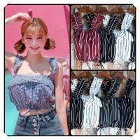 ราคา ❤ ❤ ❤เสื้อน่ารักลายริ้วขวาง เปิดไหล่ แต่งระบาย ชายจั๊ม-มีสายมัดโบว์ ผ้าไหมอิตาลี❤ ❤ ❤ (1620609734)