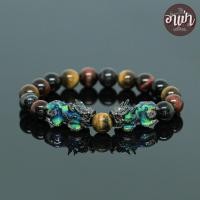 ราคา หินไทเกอร์อายส์ 3 สี สามทหารเสือ Tiger Eye ขนาด 10 มิล ปี่เซียะเปลี่ยนสีคู่ หินแท้ 100% คตไม้สัก พลอยตาเสือ (2183365847)