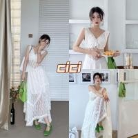ราคา ส่งทันที Cici (NO. 3289)เดรสยาวซีทรู ผ้าลูกไม้แขนกุด แต่งชั้นระบาย ปาดชายย้อยหนึ่งข้าง (28402381837)