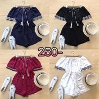 ราคา จั๊มสูทกางเกงปาดไหล่ ผ้าสปันเนื้อหนาใส่สบาย เอวสม็อค (280624086)