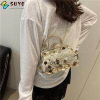 ราคา SUYO กระเป๋าราตรี, กระเป๋าสะพายสีทึบปักเลื่อม, กระเป๋าสะพายข้างสายโซ่แบบคลิปลําลองผู้หญิง (49462207346)
