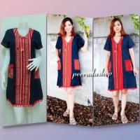 ราคา เดรสผ้าฝ้ายคอวีแต่งนากาแดง (2317994182)