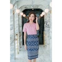 ราคา งานป้าย(NEW‼️)เดรสผ้าไทย เสื้อลูกไม้สีชมพู กระโปรงสีกรมพิมพ์ลาย (22552151524)