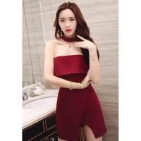 ราคา มินิเดรสเกาะอก สีแดงเลือดหมู สวยมากก (5300316622)