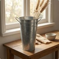 ราคา Distressed Tin แจกันนูนตัวอักษรโลหะดอกไม้ Vessel สังกะสีโลหะแจกันกว้าง Uncovered Top (51611580343)