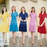 ราคา เข้าเพิ่มมาแล้วจ้าา สีเหลือง N349ชุดเดรสผ้าฝ้ายมัดหมี่พิมพ์ลาย ทรงคอป้ายกระโปรงทรงเอ (22932479823)