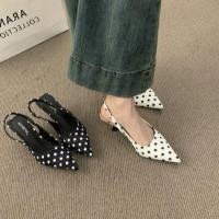 ราคา รองเท้าส้นสูงผู้หญิงส้นกริชหัวแหลมลายจุด (41179438809)