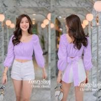 ราคา ป้ายzoozy เสื้อครอปคอเหลี่ยมแขนยาวผูกโบว์ที่เอว เสื้อครอปผูกเอว เสื้อครอปปาดไหล่แขนยาวผูกเอว (3219249074)