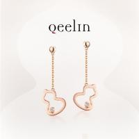 ราคา [พร้อมกล่อง] ต่างหูน้ําเต้าเพชรสีโรสโกลด์ Qeelin Wulu Series 18K (45962315818)