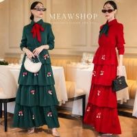 ราคา พร้อมส่ง S-XL maxidress คริสมาสต์ กระโปรงชั้นๆ ติดโบว์+เชือก ธีมคริสมาสต์ เดรสสีแดง สีเขียว merrychrismas Vshop #7138 (28766756590)