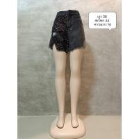 ราคา Fashion กางเกงยีนส์ขาสั้น สาวอวบ แต่งขาด ปักเลื่อม เอว 38 (11896673825)