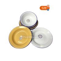 ราคา จาน ชาม สังกะสี จานชามสังกะสีขอบน้ำเงิน สีขาว/สีครีม GOGO (53652384427)