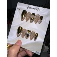 ราคา เล็บเจล ขัดผงสีทอง ปลายแฟลชทอง โบว์เพชร (40514412332)