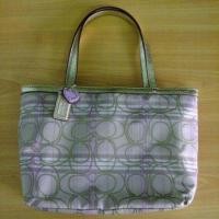 ราคา Used#Coach SIGNATURE STRIPE TARTAN TOP HANDLE TOTE (366656808)