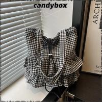 ราคา กระเป๋าสะพาย CANDYBOX,กระเป๋าโท้ทหูรูดใบบัว,กระเป๋าผ้าใบพิมพ์ความจุขนาดใหญ่ลายสก๊อตหวานสาว (51208601095)