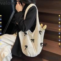 ราคา VALOUR กระเป๋าสะพายถัก, Bowknot Hollowed Out กระเป๋าถือสาน, Casual น้ําหนักเบาสไตล์โบฮีเมียนโครเชต์ Texture Tote Bag Beach (48809727150)
