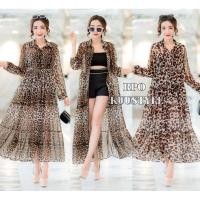 ราคา เดรสยาว แมกซี่เดรส เดรสเชิ้ต คอปก กระดุมหน้า ผ้าชีฟองบาง ใส่คลุมเป็นซีทรู ลายเสือ สุดเซ็กซี่ ผ่าหน้าได้ ต่อผ้าระบายชั้นๆ (5075663291)