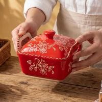 ราคา สูง-ค่า บรรเทามือวาดชามเซรามิกที่มีฝาปิดน้ําตาลชามถ้วยสตูว์ชามอบเซรามิกคู่จับชามสี่เหลี่ยมกับชามชามซุปชามผลไม้ (43130681185)