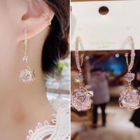ราคา แฟชั่น Hollow-out คริสตัล Rose จี้ต่างหูเข็มเงิน Rhinestone Drop ต่างหูสําหรับผู้หญิง (22937644160)