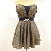 ราคา ชุดเดรสเกาะอกสีทองวิ้งๆ (3531640449)