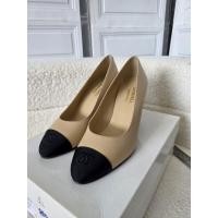 ราคา Chanel Classic Pumps High heel Size 38 Ballet Flats Leather Beige black CC (42915428397)