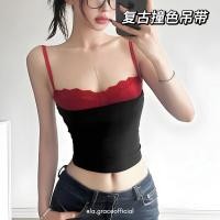 ราคา LA.GRACE OFFICIALVintage Two-Tone Lace Cami Top/Sexy Contrast Strap Tank/Slim Fit Spaghetti Strap Top/Women Lace Top (51801670307)