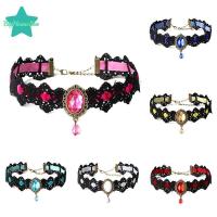 ราคา [Sea-t] Lace Nelace Collar Choker Velvet Crystal Vintage Gothic Chain Pendant (46861979693)