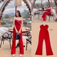 ราคา ถูกที่สุดLINDA จั้มขายาว สีแดง เกาะอก แสนสวยมีฟองน้ำในตัว มียางกันลื่น (23522778509)