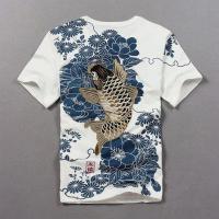 ราคา [ร้อนอินเทรนด์เสื้อยืดปัก] แข็งแกร่ง ปักแขนสั้นญี่ปุ่นสไตล์จีนปลาคาร์พปักคู่แขนสั้นผู้ชายเสื้อยืดผู้ชายเสื้อผู้ชายอินเทรนด์ขนาดใหญ่เสื้อยืดผู้ชายหลว (29571480946)