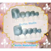 ราคา เล็บปลอม เล็บเท้า เล็บเจลแท้ 100% เล็บปลอมสำเร็จรูป สีฟ้า ผ้าไหม สีแคทอาย SY7 แถม กาว+ตะไบ (27624823715)
