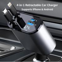 ราคา ลูมาโนกิ ที่ชาร์จแบตในรถแบบหดได้ 4-ใน-1 | USB คู่ + Type-C | รองรับ iPhone และ Android | รองรับการชาร์จอย่างรวดเร็วหลายอุปกรณ์ | สาย 80 ซม. (51801637182)