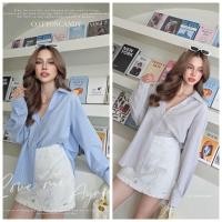 ราคา cottoncandy[c44]Lili korea shirt เสื้อเชิ๊ตคอวีทรงoversizeแบบคอปกแขนยาวลายทางหน้าสั้นหลังยาวนิดๆ รุ่นนี้แพทเทิลดีมากๆ (42710261724)