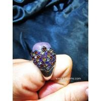 ราคา แหวนโรสควอตซ์ ล้อมพลอย ROSE QUARTZ GARNET CITRINE AMETHYST WHITE TOPAZ RHODOLITE ROUND 925 SILVER RING (22968824581)