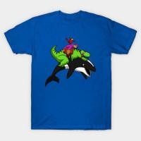 ราคา เสื้อยืด Vintage T-Rex Dinosaur Sloth Riding Orca Whale T-Shirt แท้ Cotton 100% เซ็กซี่ เสื้อกีฬา (44168263304)
