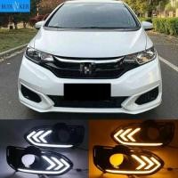 ราคา 2pcs LED DRL Daytime Running Lights Daylight Fog Lamp Cover With Turn signal lamp For Honda jazz fi (57655675351)