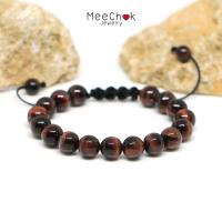 ราคา หินเรดไทเกอร์อายส์ Red Tiger Eye 8 มิล เชือกถัก เกรียว ปรับขนาด กำไลหิน กำไลหินเสริมดวง หินสีแดง By.Meechok (4555909606)