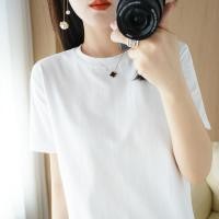 ราคา เสื้อคอบัว เสื้อเอวลอย ฤดูร้อนสีทึบเสื้อยืดผู้หญิงไลคร่าผ้าฝ้ายแท้แขนสั้นสไตล์ใหม่หลวมบางเสื้อยืดครึ่งแขนรอบคอสีเทาพื้นฐานด้านบน (42981444582)
