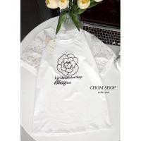 ราคา พร้อมส่ง เสื้อยืดป้ายChom เสื้อยืดผู้หญิง อกหน้าผ้า42 ยาว25 ผ้ายืด ผ้าเด้ง คอกลม แขนสั้น งานปักลายสวยๆแขนเสื้อปักฉลุ (26734315229)