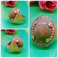 ราคา HIJAU Natural Solomon Agate Ring Akek Green coco พร้อมแหวนผ้าซิ่น (กรอบ) Alphaka Saduran Gold (53210298282)