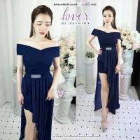ราคา (New/พร้อมส่ง) ชุดออกงาน ชุดราตรี ทรงปาดไหล่หน้าไขว้ ชายย้วย (รหัสM45) (50657582819)