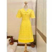 ราคา เดรสผ้าฝ้ายพิมพ์ลายขอ สีเหลือง ชุดผ้าไทยลายขอสีเหลือง (19690676611)