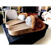 ราคา รองเท้า​ แท้100% Coach Men's Signature Shearling Pool Slide Sandals Tan (40564135556)
