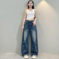 ราคา MAX JEANS กางเกงยีนส์ทรงกระบอกกลาง กางเกงยีนส์เอวสูง กางเกงยีนส์ปักโบว์ สียีนส์เข้ม เเต่งเฟด 68009 (56903674581)