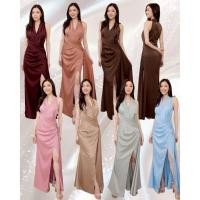 ราคา ชุดออกงาน ชุดเพื่อนสาวสาว koolykool คอวีแขนกุด ป้ายเอวหน้าสไบกปหน้า DA00 (47003373577)