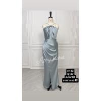ราคา ชุดราตรีสีฟ้าอมเทา คล้องคอเพชร size S (28550670390)