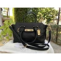 ราคา กระเป๋าถือ COACH มือ2 แท้ หนังแท้ หนังนิ่ม ไซส์กลาง COACH 34816 SWAGGER 27 IN PEBBLE LEATHER BAG Black สีดำ (5996870163)