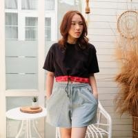 ราคา Ikaira - Crop Oversize T-Shirt สีดํา แดง ธรรมดา Tee - เสื้อยืด Oversize Crop ธรรมดา (22232779063)