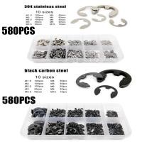 ราคา 580pcs/set Assortment Kit 10 sizes 1.5-10mm Black or Stainless Steel Shaft External Retaining Ring E Clip Snap Circlip W (23955929891)