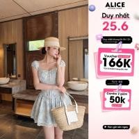 ราคา Alice Off-Shoulder Summer Dress with Embossed Flowers, A-Line Flare Dress with Ruffled Cup Design and Lace Tail T487 (42280376194)